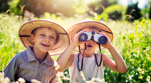 Little safari boys exploring wilderness on a sunny day